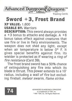 1991 TSR Advanced Dungeons & Dragons #74 Sword +3, Frost Brand Back