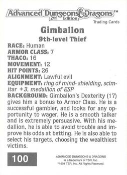 1991 TSR Advanced Dungeons & Dragons #100 Gimballon Back