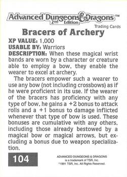 1991 TSR Advanced Dungeons & Dragons #104 Bracers of Archery Back