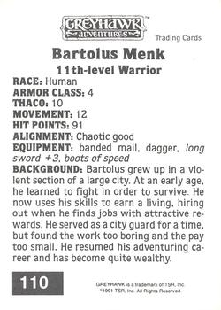 1991 TSR Advanced Dungeons & Dragons #110 Bartolus Menk Back