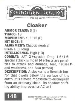 1991 TSR Advanced Dungeons & Dragons #148 Cloaker Back