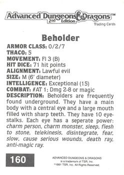 1991 TSR Advanced Dungeons & Dragons #160 Beholder Back