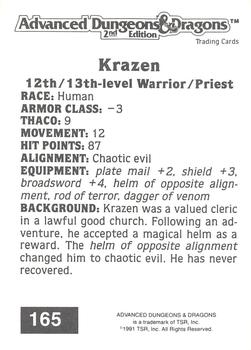 1991 TSR Advanced Dungeons & Dragons #165 Krazen Back