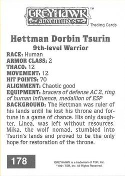 1991 TSR Advanced Dungeons & Dragons #178 Hettman Dorbin Tsurin Back