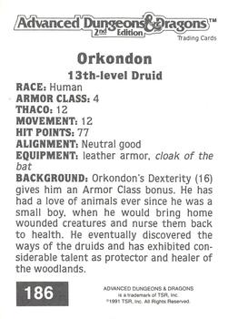 1991 TSR Advanced Dungeons & Dragons #186 Orkondon Back