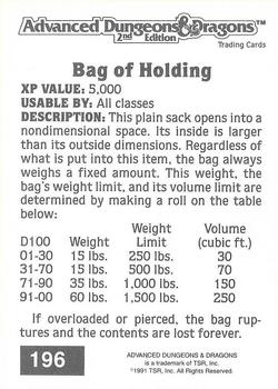 1991 TSR Advanced Dungeons & Dragons #196 Bag of Holding Back