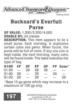 1991 TSR Advanced Dungeons & Dragons #197 Bucknard's Everfull Purse Back