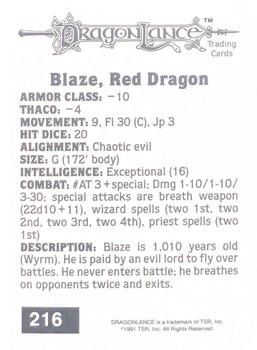 1991 TSR Advanced Dungeons & Dragons #216 Blaze, Red Dragon Back