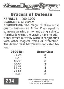 1991 TSR Advanced Dungeons & Dragons #234 Bracers of Defense Back