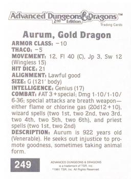 1991 TSR Advanced Dungeons & Dragons #249 Aurum, Gold Dragon Back