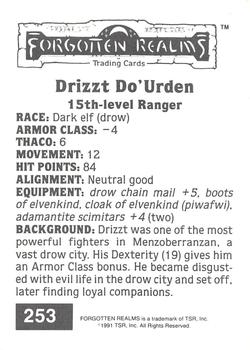 1991 TSR Advanced Dungeons & Dragons #253 Drizzt Do'Urden Back