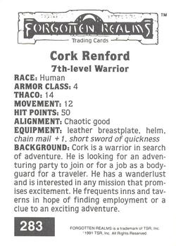 1991 TSR Advanced Dungeons & Dragons #283 Cork Renford Back