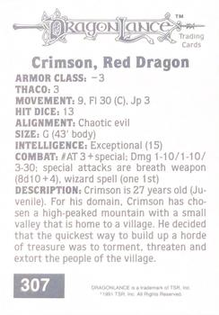 1991 TSR Advanced Dungeons & Dragons #307 Crimson, Red Dragon Back