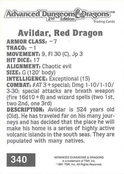 1991 TSR Advanced Dungeons & Dragons #340 Avildar, Red Dragon Back