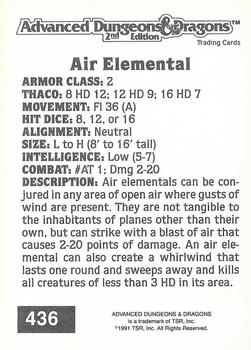1991 TSR Advanced Dungeons & Dragons #436 Air Elemental Back