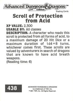 1991 TSR Advanced Dungeons & Dragons #438 Scroll of Protection from Acid Back