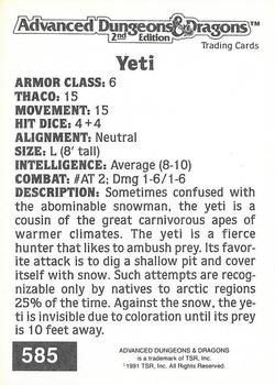 1991 TSR Advanced Dungeons & Dragons #585 Yeti Back