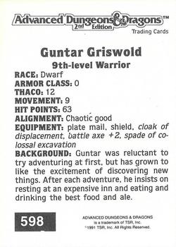 1991 TSR Advanced Dungeons & Dragons #598 Guntar Griswold Back