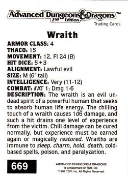 1991 TSR Advanced Dungeons & Dragons #669 Wraith Back