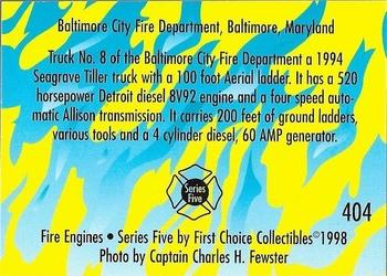1998 First Choice Collectibles - Fire Engines #404 Baltimore, Maryland - 1994 Seagrave Tiller Back