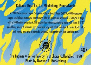 1998 First Choice Collectibles - Fire Engines #407 Middleburg, Pennsylvania - 1993 Pierce Lance Back