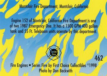 1998 First Choice Collectibles - Fire Engines #462 Montclair, California - 1987 Emergency One Back