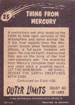 1964 O-Pee-Chee Outer Limits #25 Thing from Mercury Back