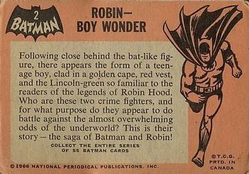 1966 O-Pee-Chee Batman (Black Bat Logo) #2 Robin - Boy Wonder Back