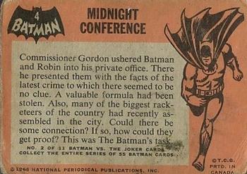 1966 O-Pee-Chee Batman (Black Bat Logo) #4 Midnight Conference Back