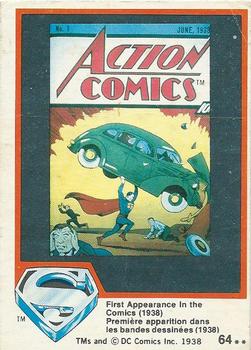 1978 O-Pee-Chee Superman: The Movie #64 First Appearance In the Comics (1938) Front
