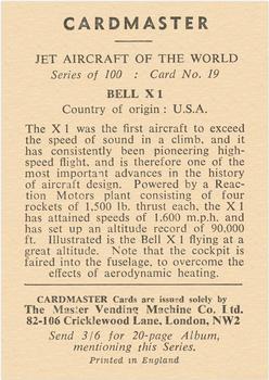 1958 Cardmaster Jet Aircraft of the World #19 Bell X1 Back