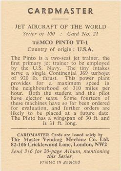 1958 Cardmaster Jet Aircraft of the World #21 Temco Pinto TT-1 Back