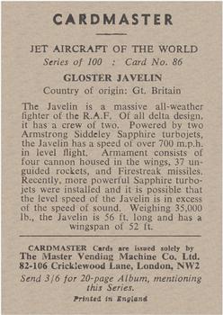 1958 Cardmaster Jet Aircraft of the World #86 Gloster Javelin Back