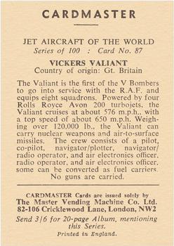 1958 Cardmaster Jet Aircraft of the World #87 Vickers Valiant Back