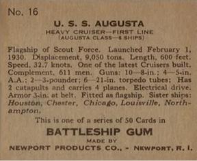1936 Newport Products Battleship Gum (R20) #16 U.S.S. Augusta Back