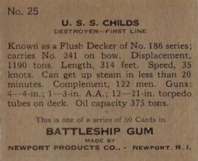 1936 Newport Products Battleship Gum (R20) #25 U.S.S. Childs Back