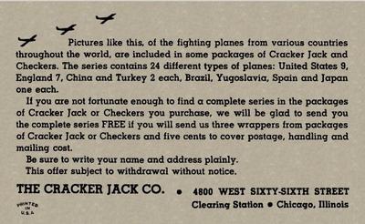 1940 Cracker Jack Fighting Planes (E151) #NNO Turkey: Curtiss-Hawk III Back