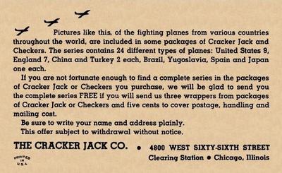 1940 Cracker Jack Fighting Planes (E151) #NNO England: Fairey Battle Back
