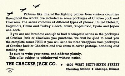 1940 Cracker Jack Fighting Planes (E151) #NNO Japan: Karigane 96 Back