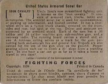 1939 O-Pee-Chee Fighting Forces (V276) #Iron Cavalry 1 United States Armored Scout Car Back