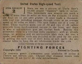 1939 O-Pee-Chee Fighting Forces (V276) #Iron Cavalry 2 United States High-speed Tank Back
