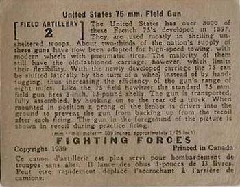 1939 O-Pee-Chee Fighting Forces (V276) #FieldArtillery2 United States 75 mm. Field Gun Back
