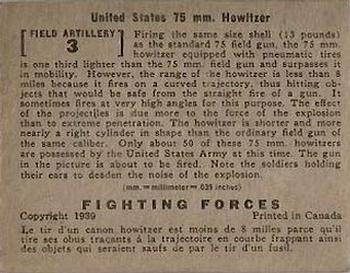 1939 O-Pee-Chee Fighting Forces (V276) #FieldArtillery3 United States 75 mm. Howitzer Back