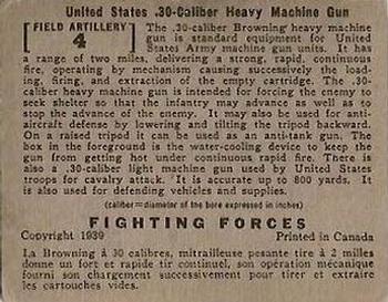 1939 O-Pee-Chee Fighting Forces (V276) #FieldArtillery4 United States .30-Caliber Heavy Machine Gun Back