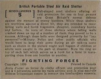 1939 O-Pee-Chee Fighting Forces (V276) #Miscellaneous 5 British Portable Steel Air Raid Shelter Back