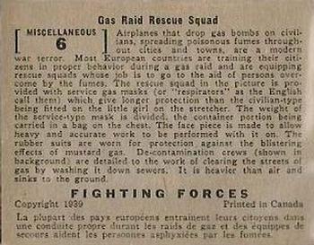 1939 O-Pee-Chee Fighting Forces (V276) #Miscellaneous 6 Gas Raid Rescue Squad Back