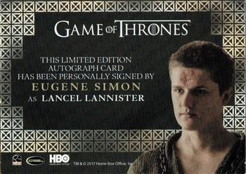 2017 Rittenhouse Game of Thrones Valyrian Steel - Autographs Valyrian #NNO Eugene Simon Back