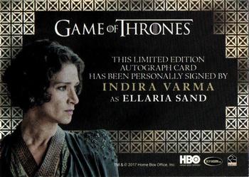 2017 Rittenhouse Game of Thrones Valyrian Steel - Autographs Valyrian #NNO Indira Varma Back