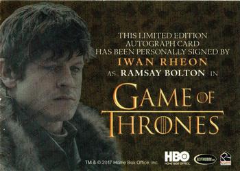 2017 Rittenhouse Game of Thrones Valyrian Steel - Autographs Gold #NNO Iwan Rheon Back