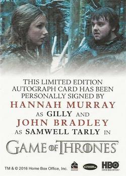 2017 Rittenhouse Game of Thrones Valyrian Steel - Dual Autographs #NNO Hannah Murray / John Bradley Back